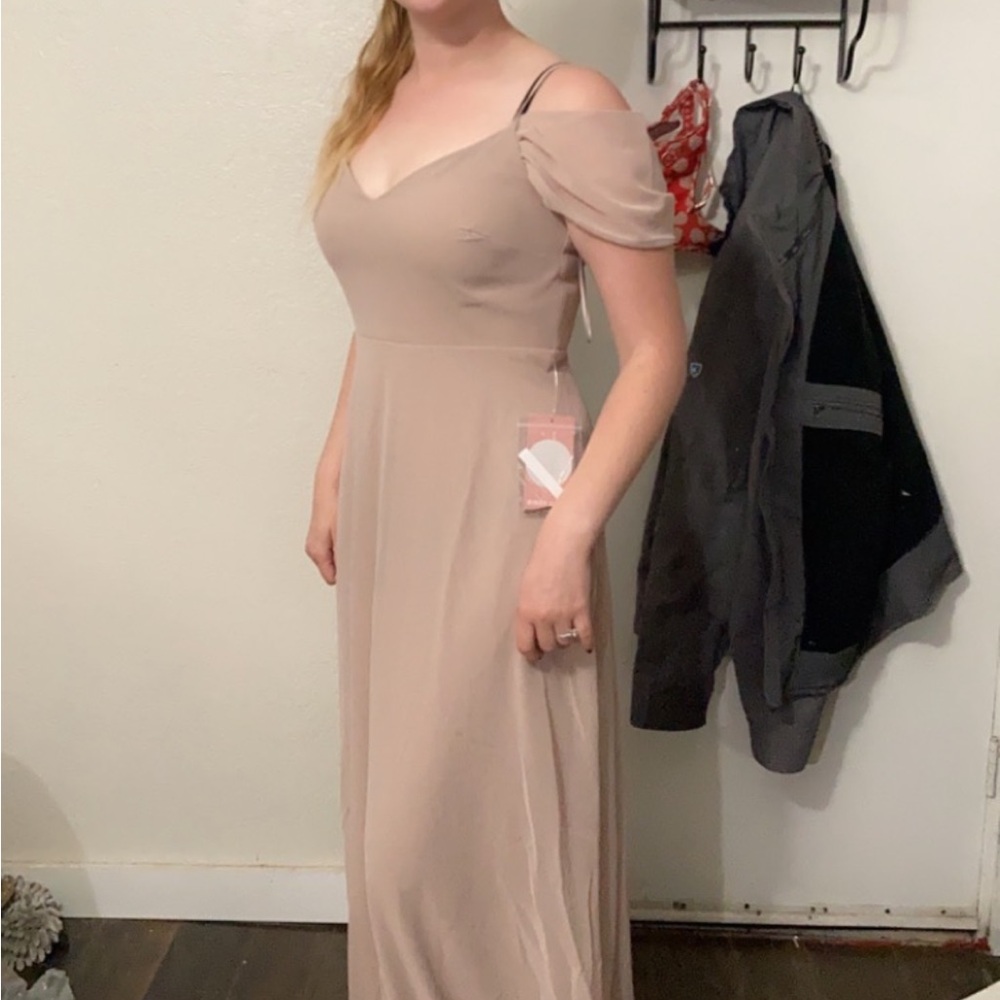 Chic Beige Off-Shoulder Maxi Dress